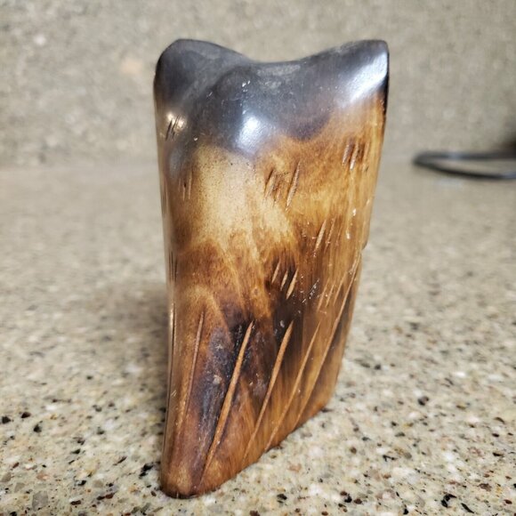 Hand Carved Wooden Folk Art Owl Figurine Boho Abstract 4" Tall Wood Mid Century - Picture 5 of 13